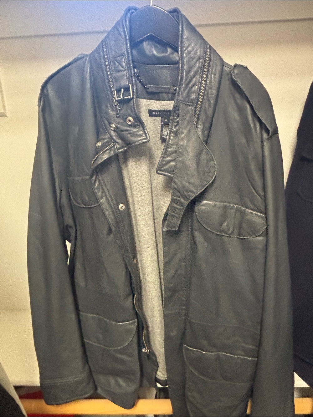 Marc by Marc Jacobs Black Leather Military-Style Bomber Jacket
